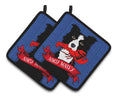 Ahoy Matey Nautical Border Collie Pot Holder Set of 2 Heat Resistant Quilted Hot Pads 7.5 x 7.5 Inch, Insulated Kitchen Trivets for Cooking & Baking