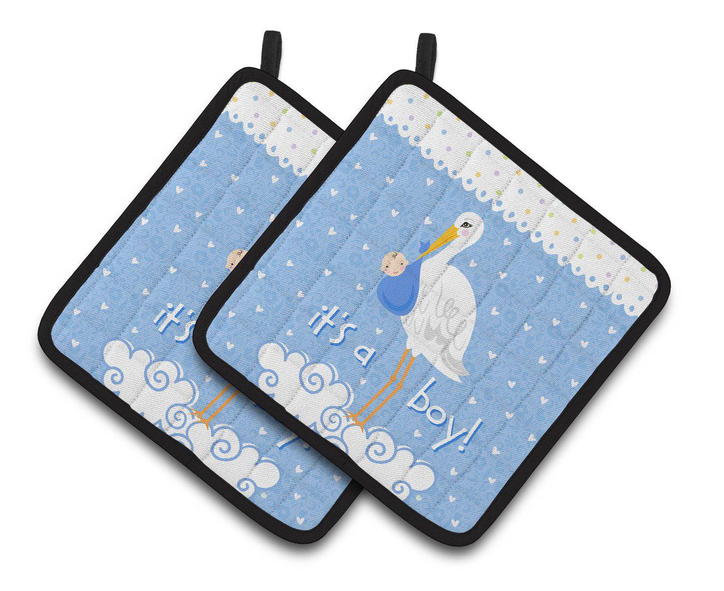 It's a Baby Boy Pot Holder Set of 2 Heat Resistant Quilted Hot Pads 7.5 x 7.5 Inch, Insulated Kitchen Trivets for Cooking & Baking