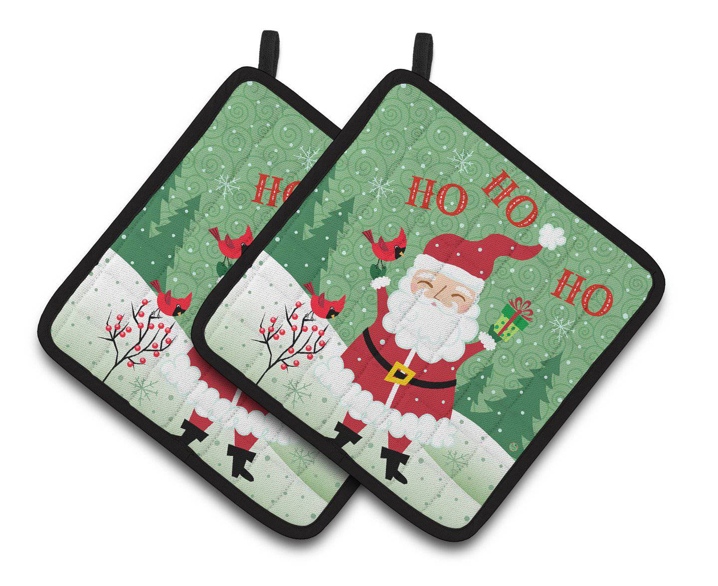 Merry Christmas Santa Claus Ho Ho Ho Pot Holder Set of 2 Heat Resistant Quilted Hot Pads 7.5 x 7.5 Inch, Insulated Kitchen Trivets for Cooking & Baking