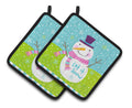 Christmas Snowman Let it Snow Pot Holder Set of 2 Heat Resistant Quilted Hot Pads 7.5 x 7.5 Inch, Insulated Kitchen Trivets for Cooking & Baking