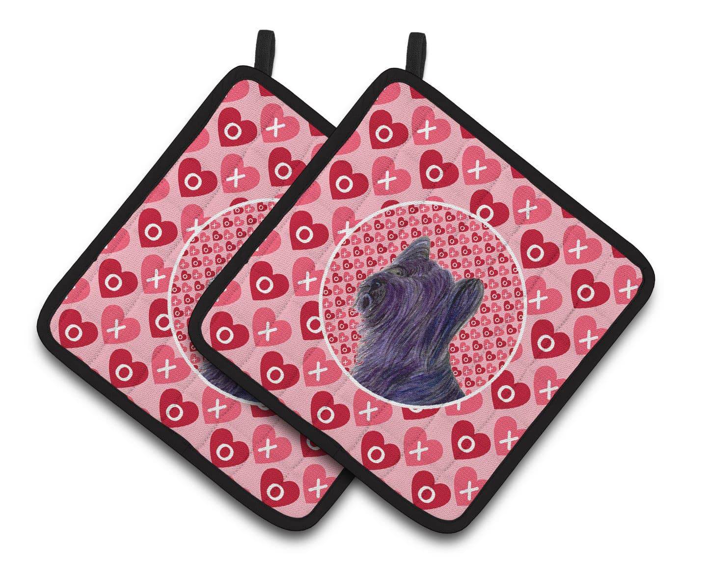 Skye Terrier Hearts Love and Valentine's Day Portrait Pot Holder Set of 2 Heat Resistant Quilted Hot Pads 7.5 x 7.5 Inch, Insulated Kitchen Trivets for Cooking & Baking