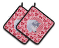 Siberian Husky Hearts Love Valentine's Day Pot Holder Set of 2 Heat Resistant Quilted Hot Pads 7.5 x 7.5 Inch, Insulated Kitchen Trivets for Cooking & Baking