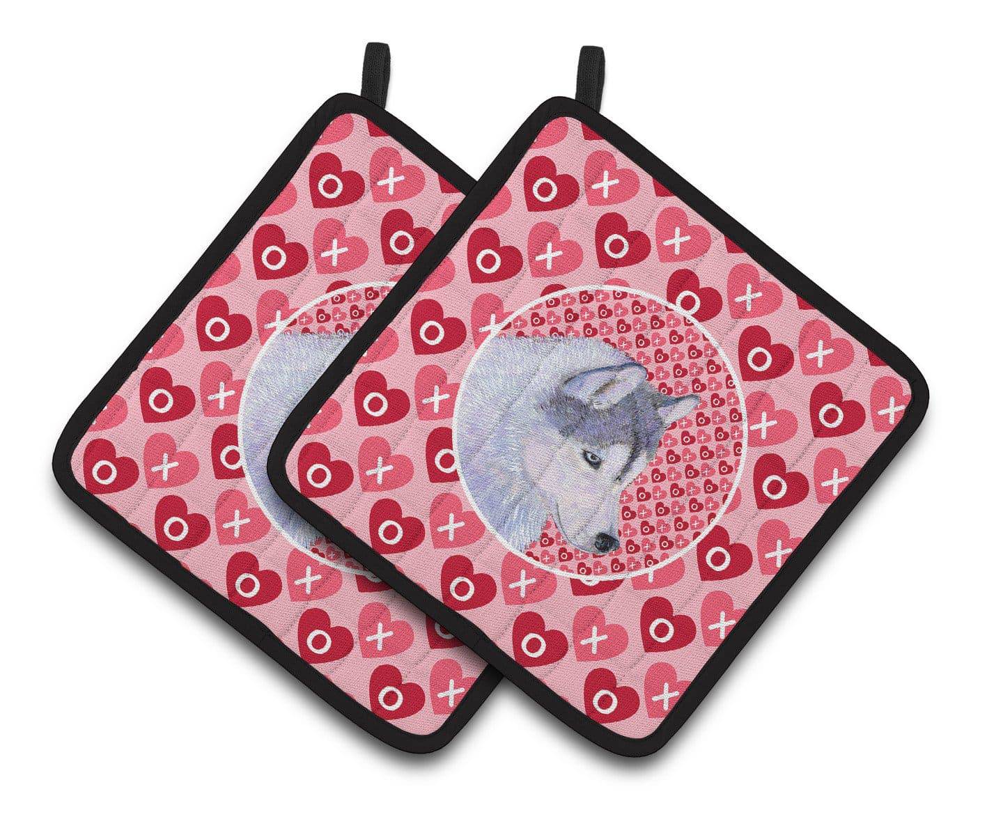 Siberian Husky Hearts Love Valentine's Day Pot Holder Set of 2 Heat Resistant Quilted Hot Pads 7.5 x 7.5 Inch, Insulated Kitchen Trivets for Cooking & Baking