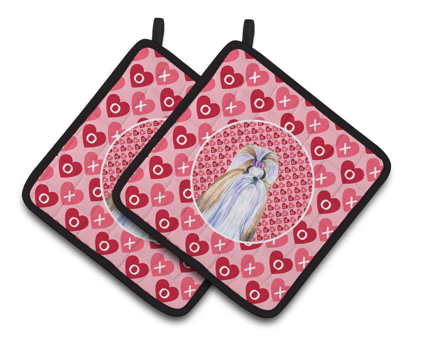 Shih Tzu Hearts Love and Valentine's Day Portrait Pot Holder Set of 2 Heat Resistant Quilted Hot Pads 7.5 x 7.5 Inch, Insulated Kitchen Trivets for Cooking & Baking