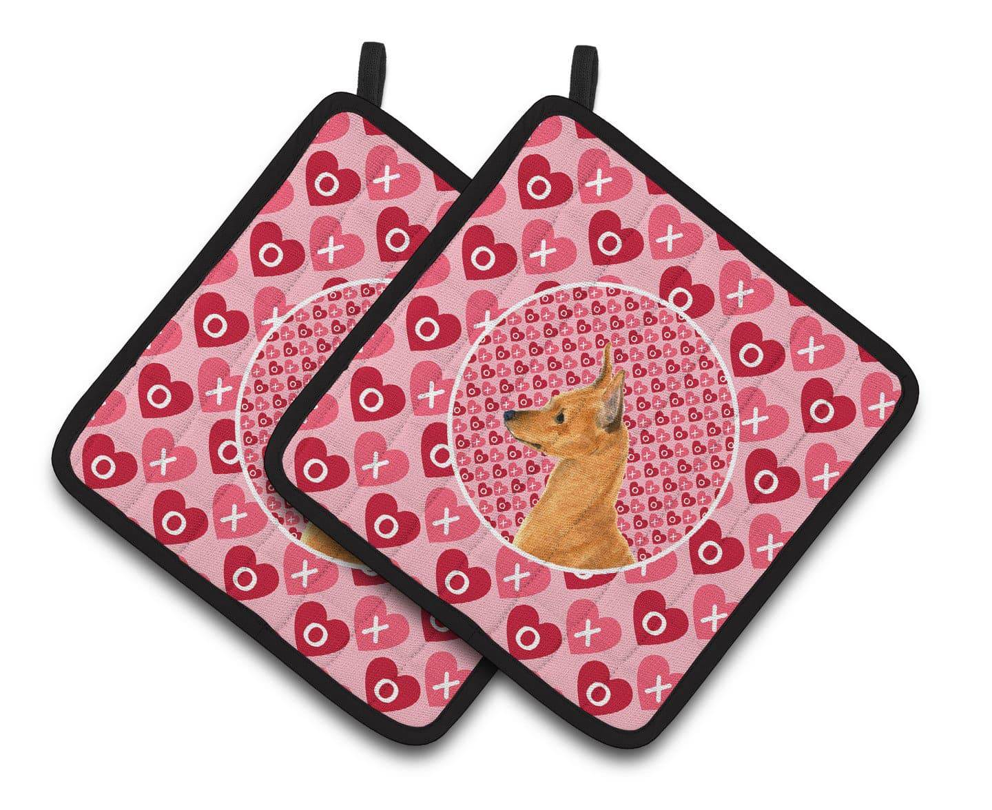 Min Pin Hearts Love and Valentine's Day Portrait Pot Holder Set of 2 Heat Resistant Quilted Hot Pads 7.5 x 7.5 Inch, Insulated Kitchen Trivets for Cooking & Baking