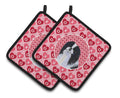 Japanese Chin Hearts Love and Valentine's Day Portrait Pot Holder Set of 2 Heat Resistant Quilted Hot Pads 7.5 x 7.5 Inch, Insulated Kitchen Trivets for Cooking & Baking