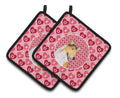 Collie Smooth Hearts Love and Valentine's Day Portrait Pot Holder Set of 2 Heat Resistant Quilted Hot Pads 7.5 x 7.5 Inch, Insulated Kitchen Trivets for Cooking & Baking