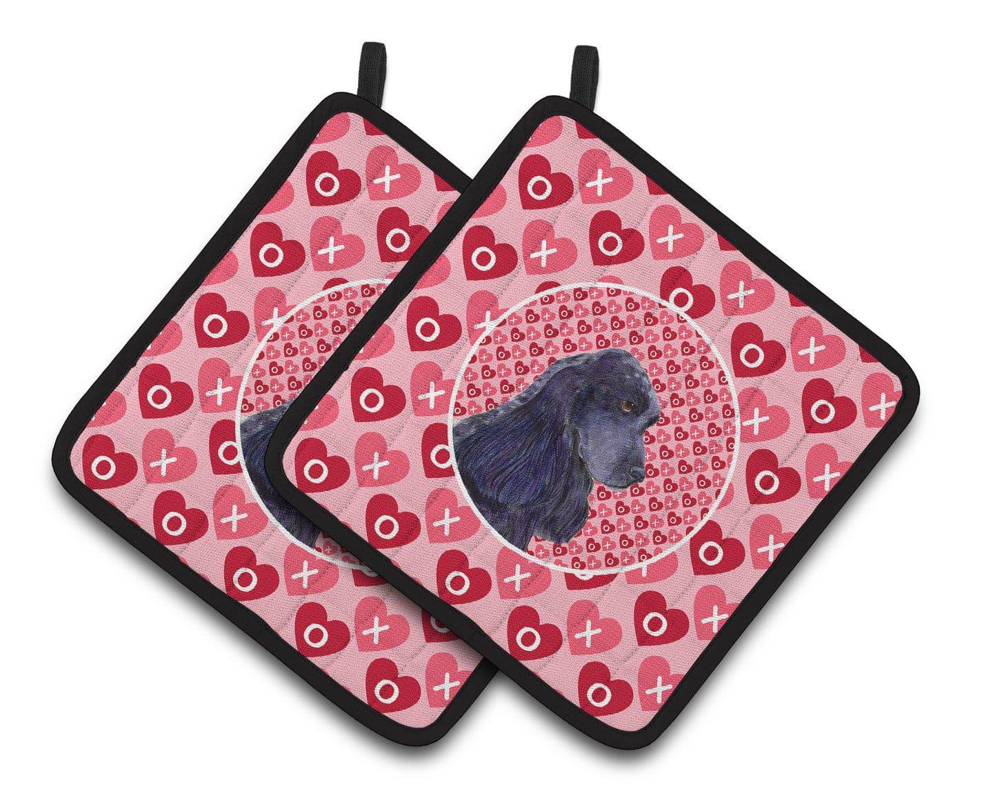 Black Cocker Spaniel Hearts Love Valentine's Day Pot Holder Set of 2 Heat Resistant Quilted Hot Pads 7.5 x 7.5 Inch, Insulated Kitchen Trivets for Cooking & Baking