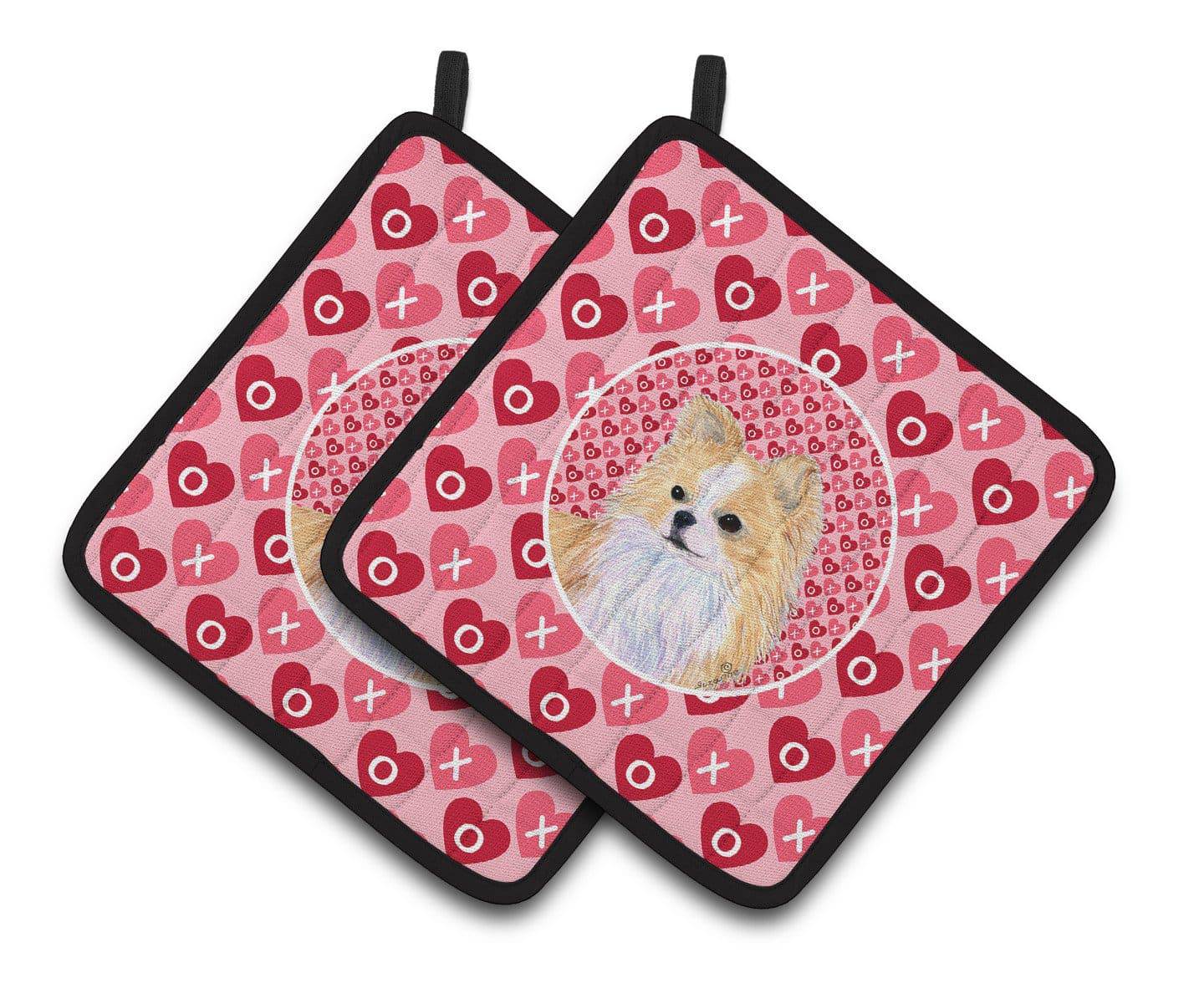 Chihuahua Hearts Love and Valentine's Day Portrait Pot Holder Set of 2 Heat Resistant Quilted Hot Pads 7.5 x 7.5 Inch, Insulated Kitchen Trivets for Cooking & Baking