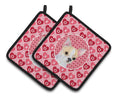 Chihuahua Hearts Love and Valentine's Day Portrait Pot Holder Set of 2 Heat Resistant Quilted Hot Pads 7.5 x 7.5 Inch, Insulated Kitchen Trivets for Cooking & Baking