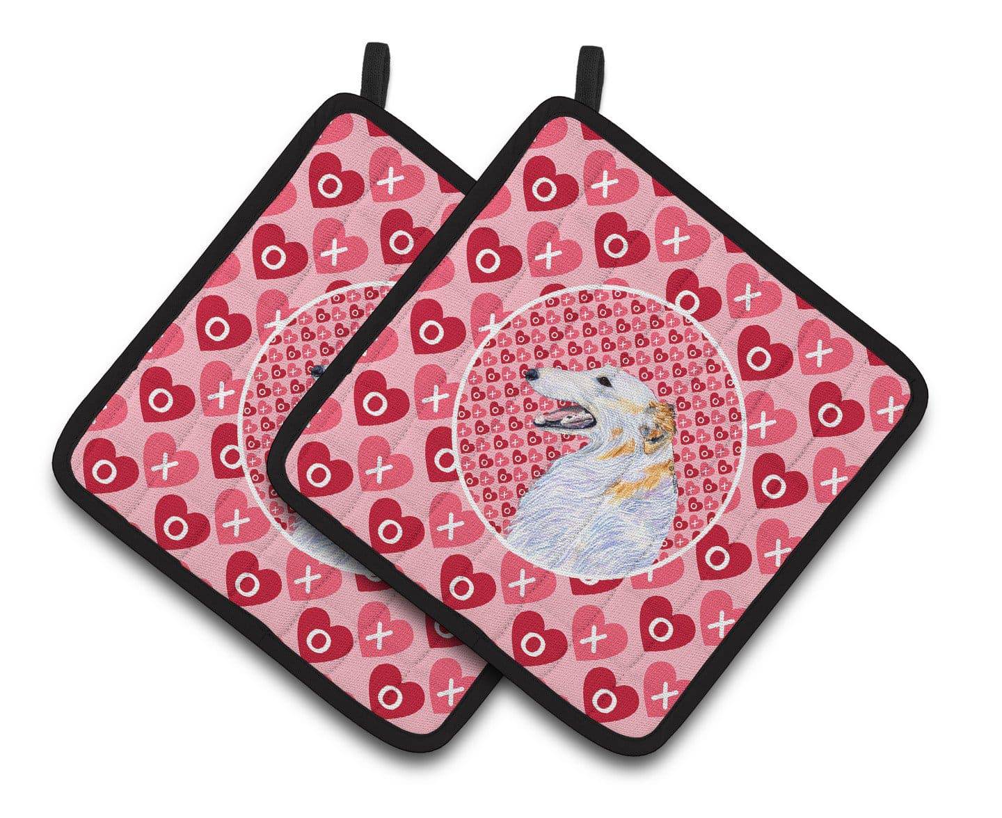 Borzoi Hearts Love and Valentine's Day Portrait Pot Holder Set of 2 Heat Resistant Quilted Hot Pads 7.5 x 7.5 Inch, Insulated Kitchen Trivets for Cooking & Baking