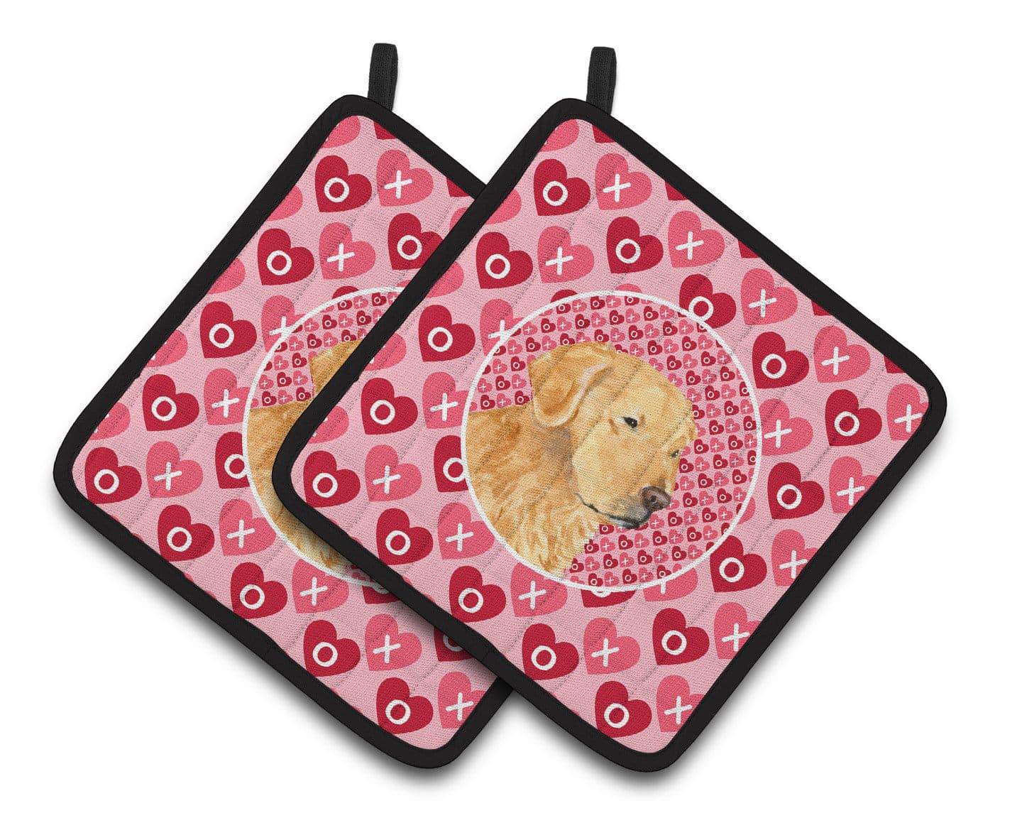 Golden Retriever Hearts Love Valentine's Day Pot Holder Set of 2 Heat Resistant Quilted Hot Pads 7.5 x 7.5 Inch, Insulated Kitchen Trivets for Cooking & Baking