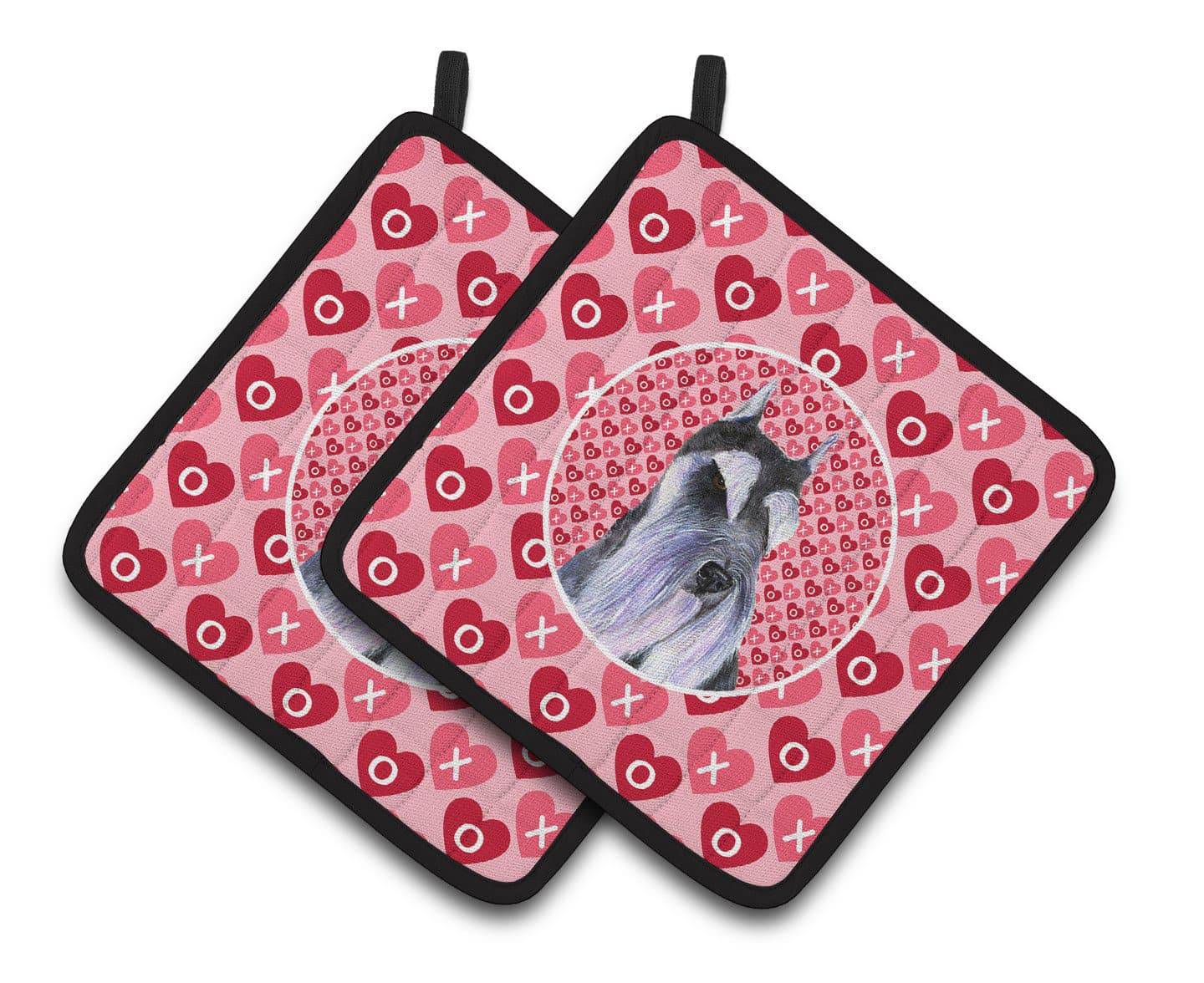 Schnauzer Hearts Love and Valentine's Day Portrait Pot Holder Set of 2 Heat Resistant Quilted Hot Pads 7.5 x 7.5 Inch, Insulated Kitchen Trivets for Cooking & Baking