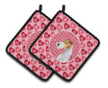 Fox Terrier Hearts Love and Valentine's Day Portrait Pot Holder Set of 2 Heat Resistant Quilted Hot Pads 7.5 x 7.5 Inch, Insulated Kitchen Trivets for Cooking & Baking