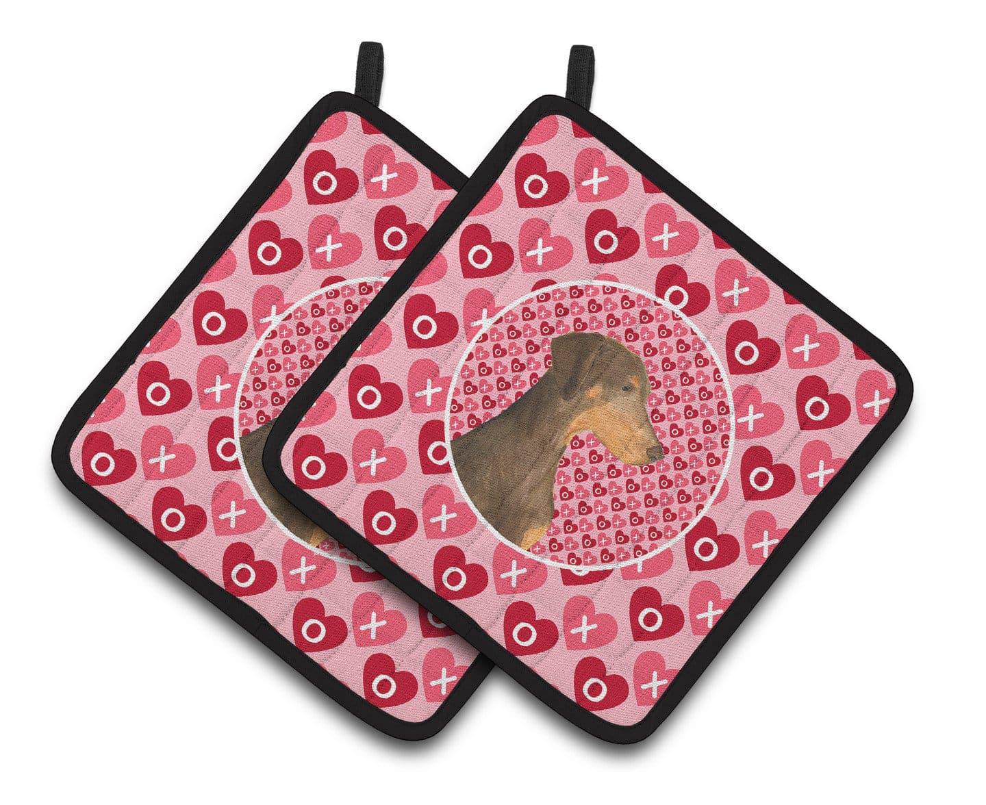 Doberman Hearts Love and Valentine's Day Portrait Pot Holder Set of 2 Heat Resistant Quilted Hot Pads 7.5 x 7.5 Inch, Insulated Kitchen Trivets for Cooking & Baking