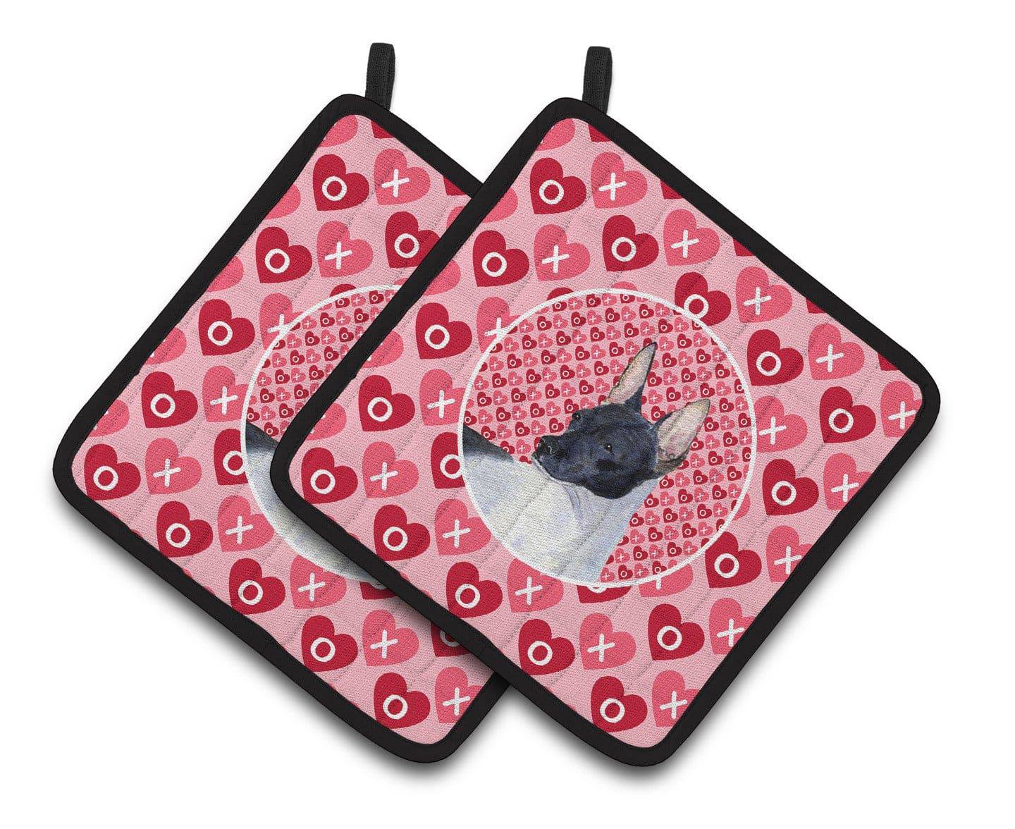 Rat Terrier Hearts Love and Valentine's Day Portrait Pot Holder Set of 2 Heat Resistant Quilted Hot Pads 7.5 x 7.5 Inch, Insulated Kitchen Trivets for Cooking & Baking