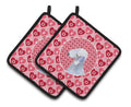 Bedlington Terrier Hearts Love and Valentine's Day Portrait Pot Holder Set of 2 Heat Resistant Quilted Hot Pads 7.5 x 7.5 Inch, Insulated Kitchen Trivets for Cooking & Baking