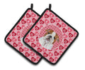 Bulldog English Hearts Love Valentine's Day Pot Holder Set of 2 Heat Resistant Quilted Hot Pads 7.5 x 7.5 Inch, Insulated Kitchen Trivets for Cooking & Baking