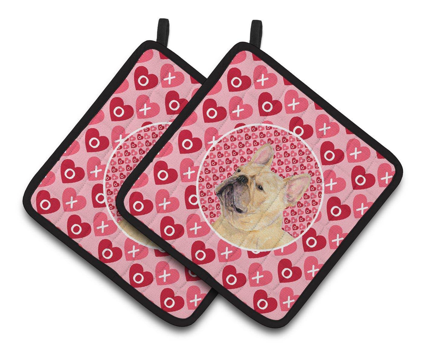 French Bulldog Hearts Love and Valentine's Day Portrait Pot Holder Set of 2 Heat Resistant Quilted Hot Pads 7.5 x 7.5 Inch, Insulated Kitchen Trivets for Cooking & Baking