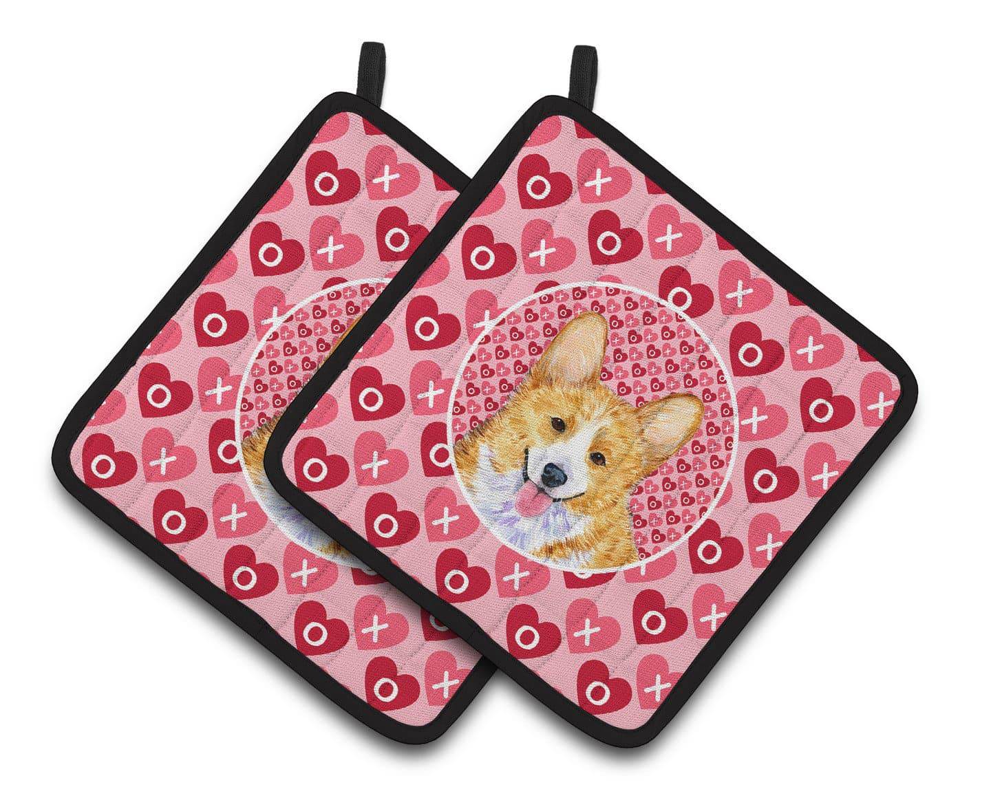 Corgi Hearts Love and Valentine's Day Portrait Pot Holder Set of 2 Heat Resistant Quilted Hot Pads 7.5 x 7.5 Inch, Insulated Kitchen Trivets for Cooking & Baking