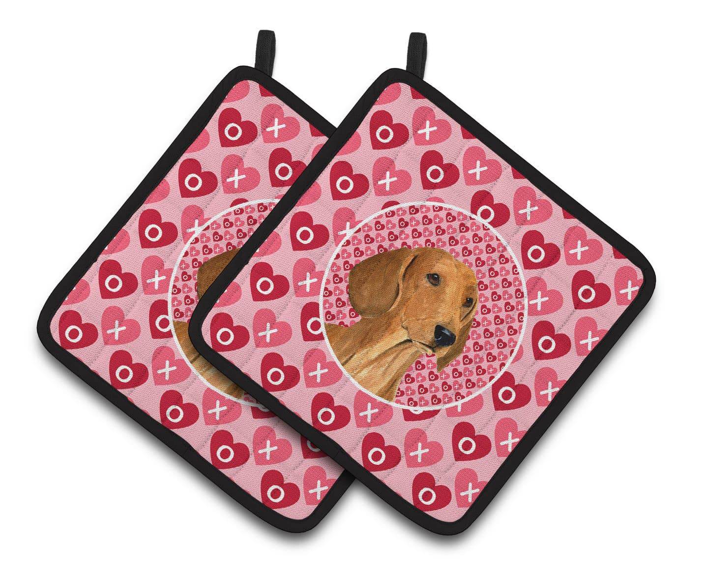 Dachshund Hearts Love and Valentine's Day Portrait Pot Holder Set of 2 Heat Resistant Quilted Hot Pads 7.5 x 7.5 Inch, Insulated Kitchen Trivets for Cooking & Baking