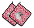 Keeshond Hearts Love and Valentine's Day Portrait Pot Holder Set of 2 Heat Resistant Quilted Hot Pads 7.5 x 7.5 Inch, Insulated Kitchen Trivets for Cooking & Baking