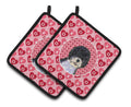 Portuguese Water Dog Hearts Love Valentine's Day Pot Holder Set of 2 Heat Resistant Quilted Hot Pads 7.5 x 7.5 Inch, Insulated Kitchen Trivets for Cooking & Baking