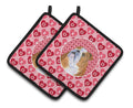 Bulldog English Hearts Love Valentine's Day Pot Holder Set of 2 Heat Resistant Quilted Hot Pads 7.5 x 7.5 Inch, Insulated Kitchen Trivets for Cooking & Baking