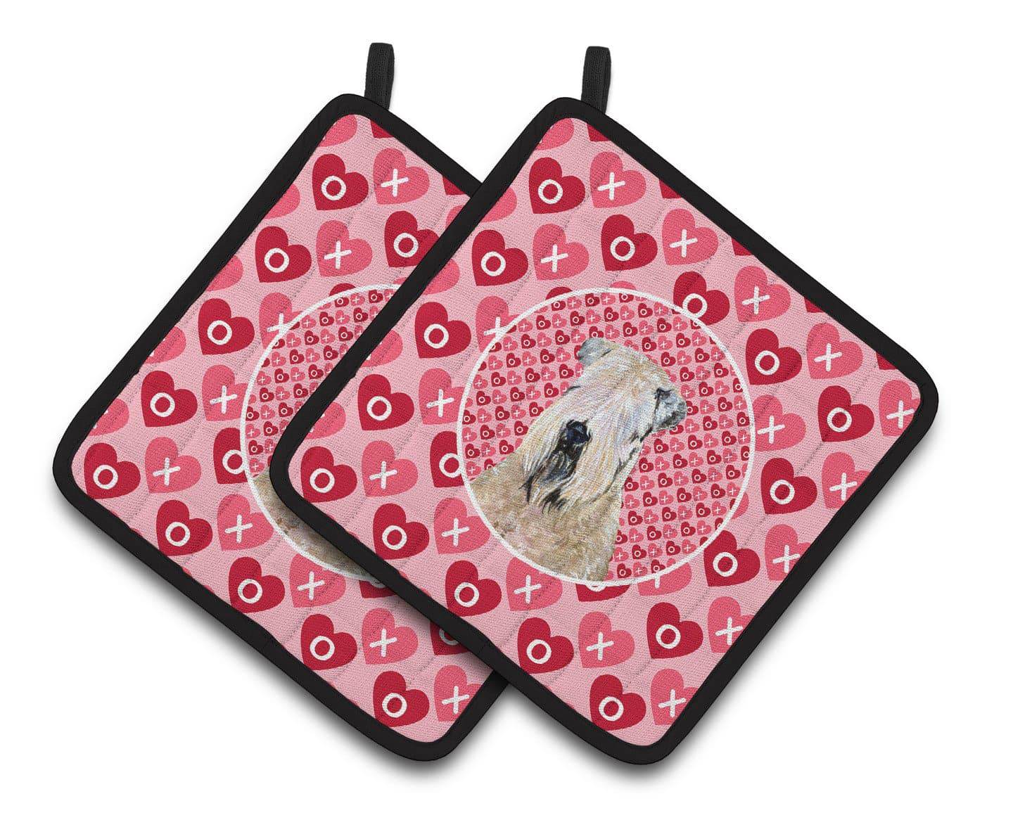 Wheaten Terrier Soft Coated Hearts Love Valentine's Pot Holder Set of 2 Heat Resistant Quilted Hot Pads 7.5 x 7.5 Inch, Insulated Kitchen Trivets for Cooking & Baking