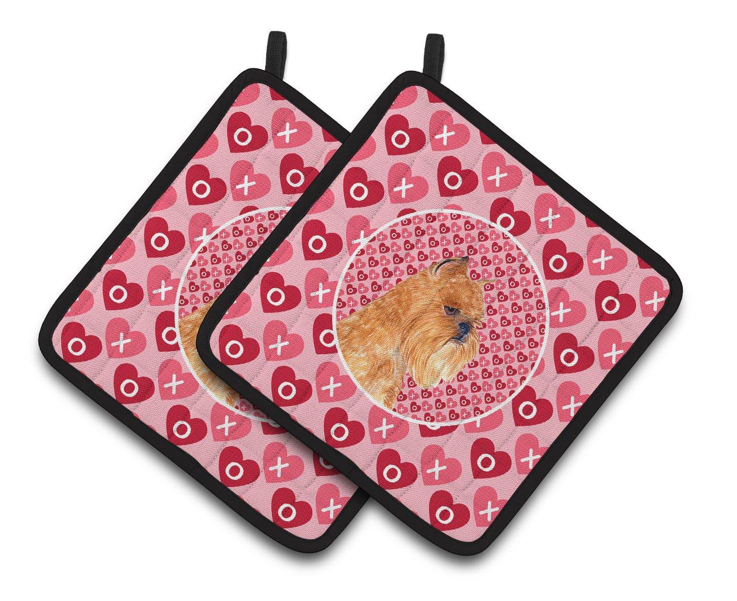 Brussels Griffon Hearts Love and Valentine's Day Portrait Pot Holder Set of 2 Heat Resistant Quilted Hot Pads 7.5 x 7.5 Inch, Insulated Kitchen Trivets for Cooking & Baking