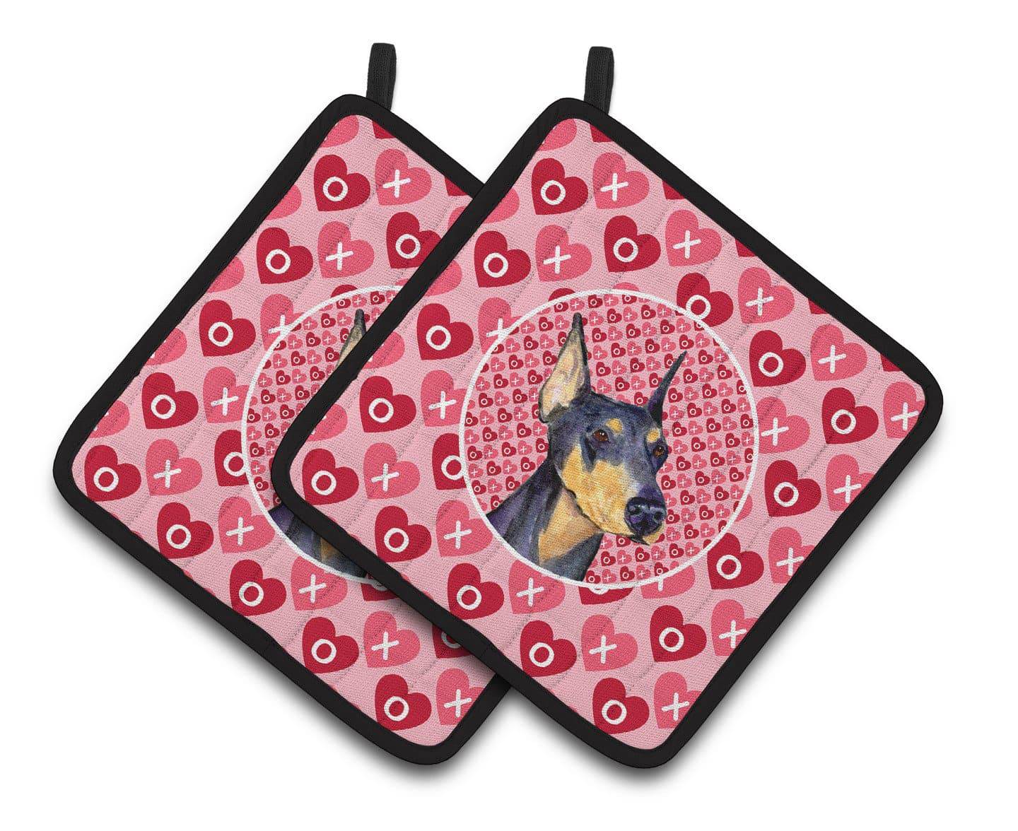 Doberman Hearts Love and Valentine's Day Portrait Pot Holder Set of 2 Heat Resistant Quilted Hot Pads 7.5 x 7.5 Inch, Insulated Kitchen Trivets for Cooking & Baking