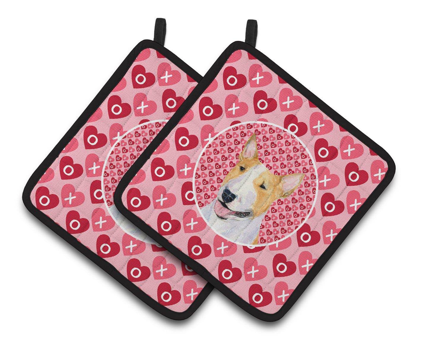 Bull Terrier Hearts Love and Valentine's Day Portrait Pot Holder Set of 2 Heat Resistant Quilted Hot Pads 7.5 x 7.5 Inch, Insulated Kitchen Trivets for Cooking & Baking