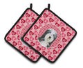 Bearded Collie Hearts Love and Valentine's Day Portrait Pot Holder Set of 2 Heat Resistant Quilted Hot Pads 7.5 x 7.5 Inch, Insulated Kitchen Trivets for Cooking & Baking
