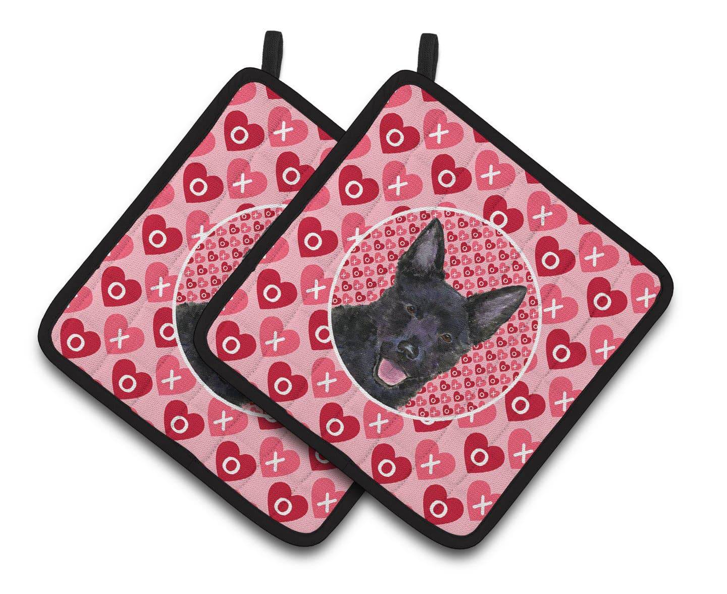 Australian Kelpie Hearts Love Valentine's Day Pot Holder Set of 2 Heat Resistant Quilted Hot Pads 7.5 x 7.5 Inch, Insulated Kitchen Trivets for Cooking & Baking