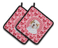 Clumber Spaniel Hearts Love and Valentine's Day Portrait Pot Holder Set of 2 Heat Resistant Quilted Hot Pads 7.5 x 7.5 Inch, Insulated Kitchen Trivets for Cooking & Baking
