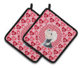 Dandie Dinmont Terrier Hearts Love Valentine's Day Pot Holder Set of 2 Heat Resistant Quilted Hot Pads 7.5 x 7.5 Inch, Insulated Kitchen Trivets for Cooking & Baking