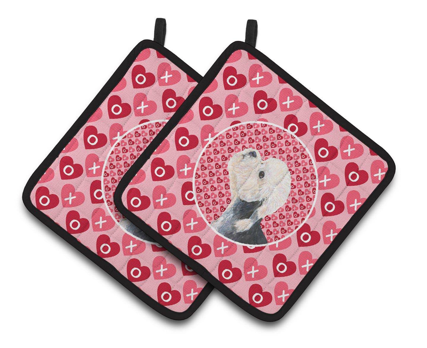 Dandie Dinmont Terrier Hearts Love Valentine's Day Pot Holder Set of 2 Heat Resistant Quilted Hot Pads 7.5 x 7.5 Inch, Insulated Kitchen Trivets for Cooking & Baking
