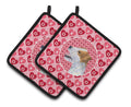 Jack Russell Terrier Hearts Love and Valentine's Day Portrait Pot Holder Set of 2 Heat Resistant Quilted Hot Pads 7.5 x 7.5 Inch, Insulated Kitchen Trivets for Cooking & Baking