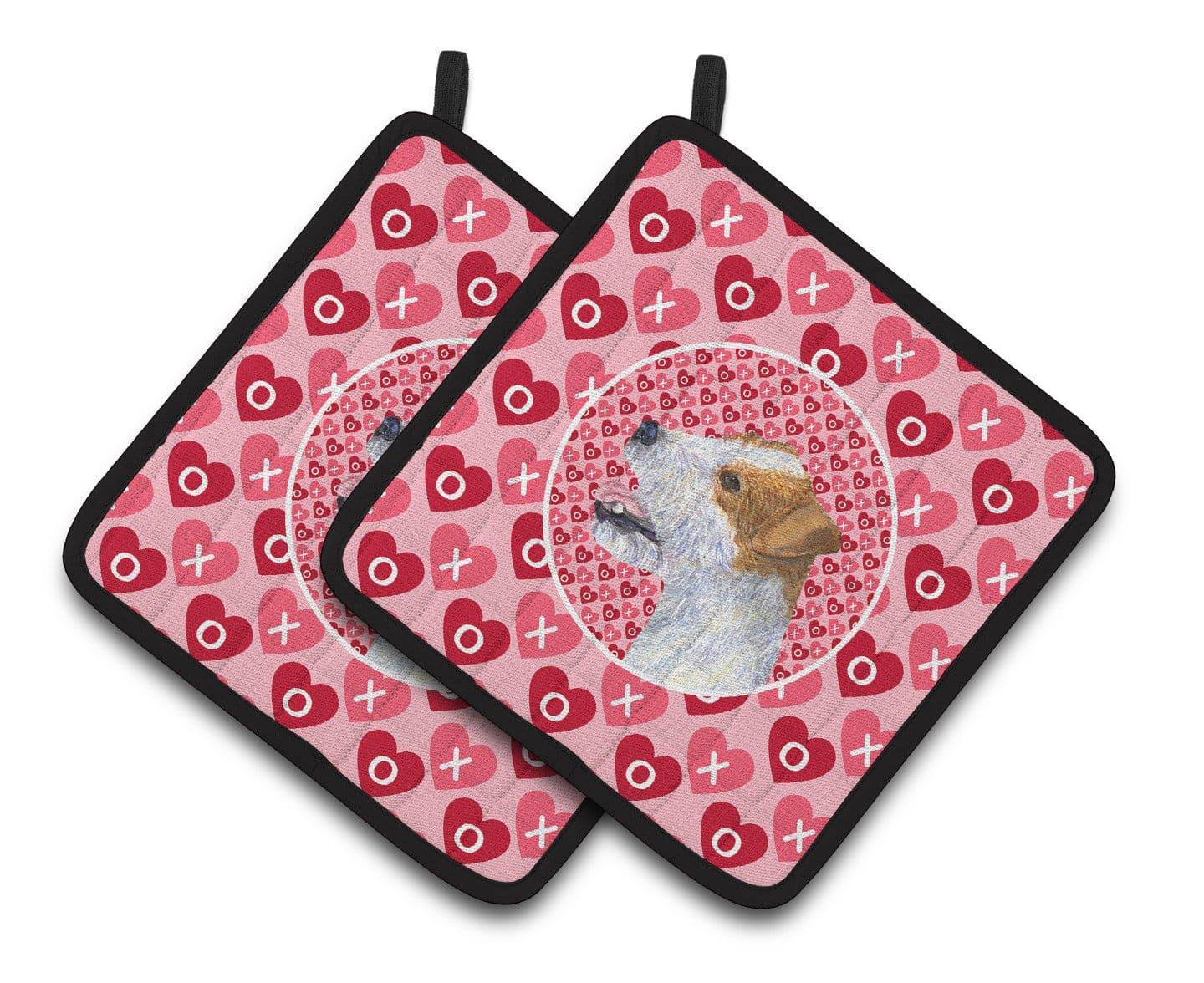 Jack Russell Terrier Hearts Love and Valentine's Day Portrait Pot Holder Set of 2 Heat Resistant Quilted Hot Pads 7.5 x 7.5 Inch, Insulated Kitchen Trivets for Cooking & Baking