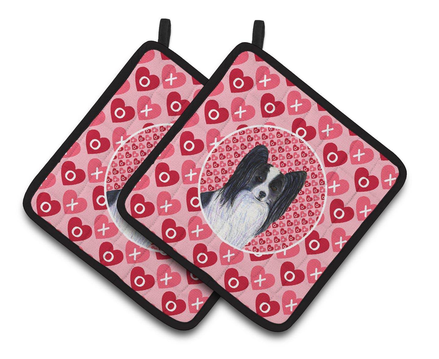 Papillon Hearts Love and Valentine's Day Portrait Pot Holder Set of 2 Heat Resistant Quilted Hot Pads 7.5 x 7.5 Inch, Insulated Kitchen Trivets for Cooking & Baking