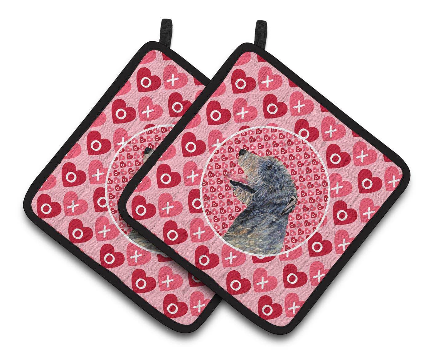 Irish Wolfhound Hearts Love and Valentine's Day Portrait Pot Holder Set of 2 Heat Resistant Quilted Hot Pads 7.5 x 7.5 Inch, Insulated Kitchen Trivets for Cooking & Baking