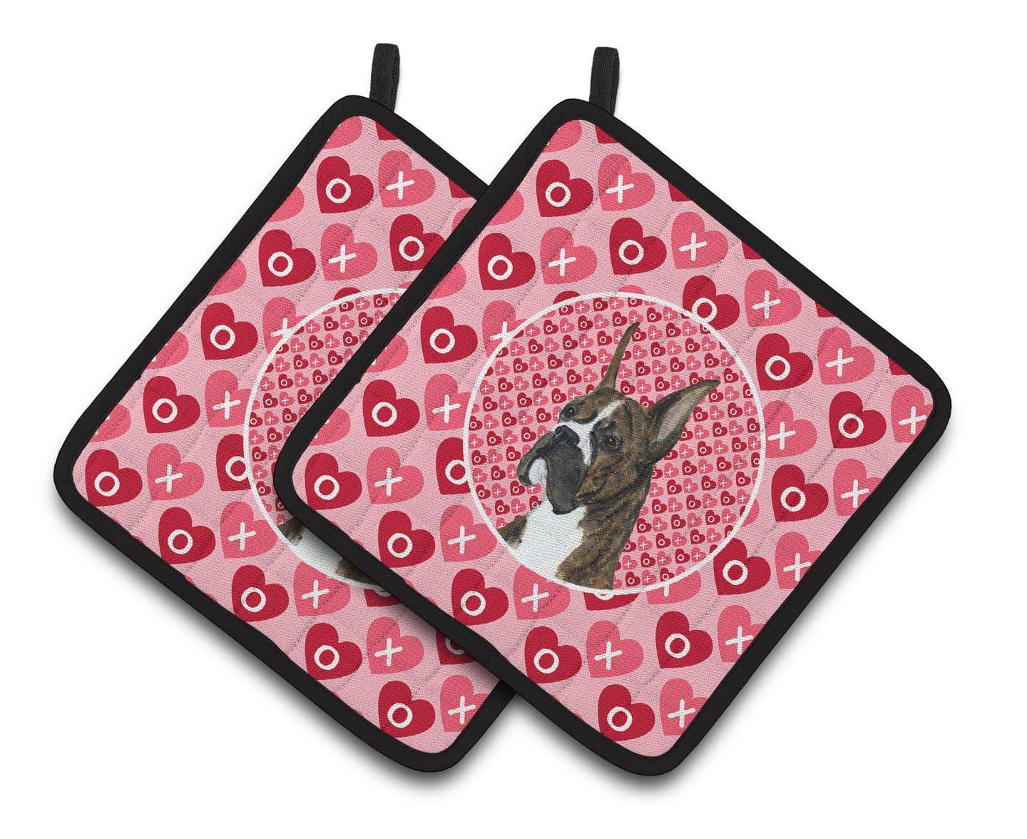 Boxer Hearts Love and Valentine's Day Portrait Pot Holder Set of 2 Heat Resistant Quilted Hot Pads 7.5 x 7.5 Inch, Insulated Kitchen Trivets for Cooking & Baking