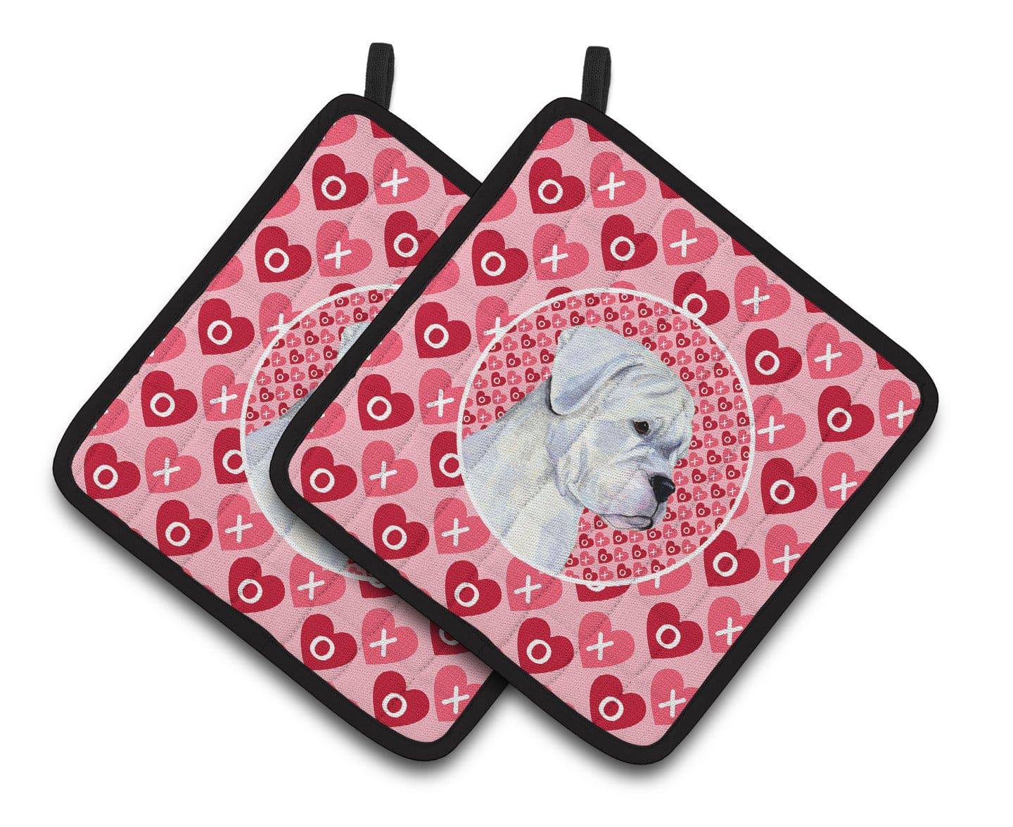 Boxer Hearts Love and Valentine's Day Portrait Pot Holder Set of 2 Heat Resistant Quilted Hot Pads 7.5 x 7.5 Inch, Insulated Kitchen Trivets for Cooking & Baking
