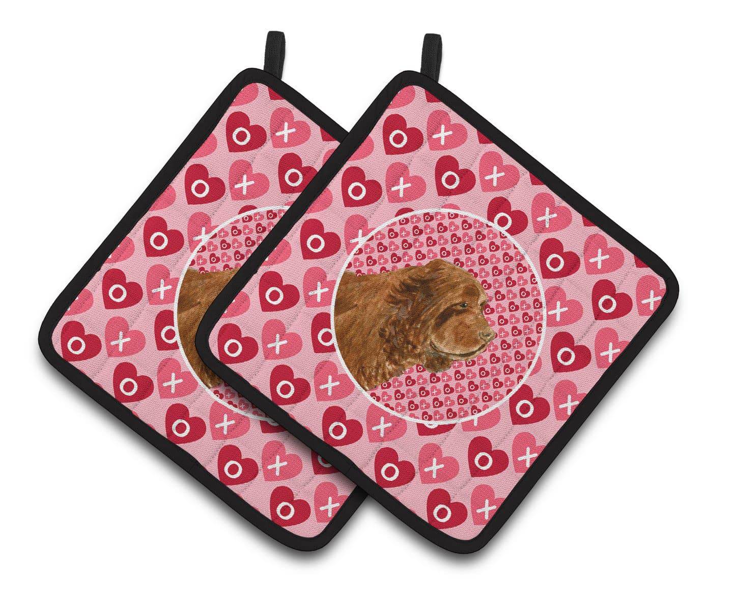 Sussex Spaniel Hearts Love Valentine's Day Pot Holder Set of 2 Heat Resistant Quilted Hot Pads 7.5 x 7.5 Inch, Insulated Kitchen Trivets for Cooking & Baking