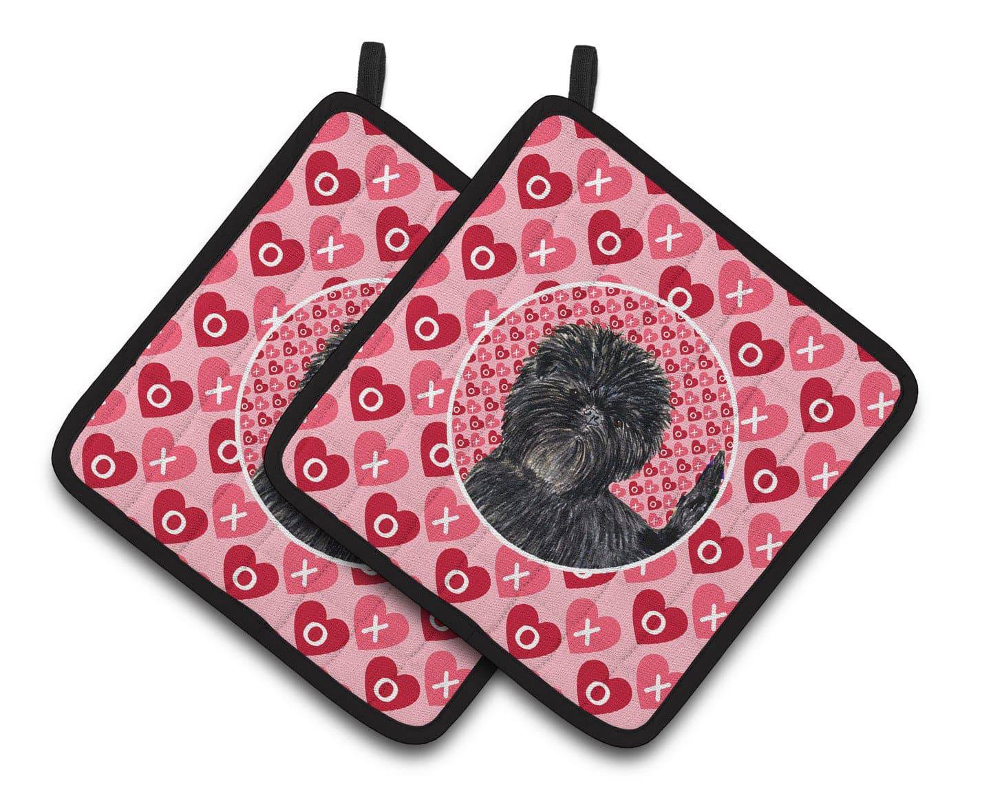 Affenpinscher Hearts Love and Valentine's Day Portrait Pot Holder Set of 2 Heat Resistant Quilted Hot Pads 7.5 x 7.5 Inch, Insulated Kitchen Trivets for Cooking & Baking