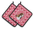 Springer Spaniel Hearts Love Valentine's Day Pot Holder Set of 2 Heat Resistant Quilted Hot Pads 7.5 x 7.5 Inch, Insulated Kitchen Trivets for Cooking & Baking