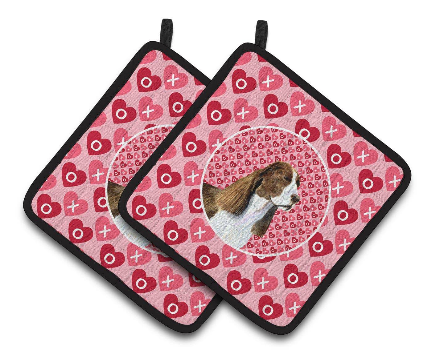 Springer Spaniel Hearts Love Valentine's Day Pot Holder Set of 2 Heat Resistant Quilted Hot Pads 7.5 x 7.5 Inch, Insulated Kitchen Trivets for Cooking & Baking