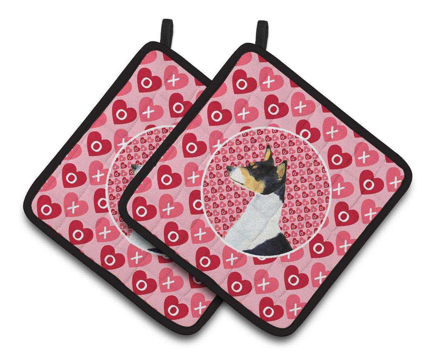Basenji Hearts Love and Valentine's Day Portrait Pot Holder Set of 2 Heat Resistant Quilted Hot Pads 7.5 x 7.5 Inch, Insulated Kitchen Trivets for Cooking & Baking