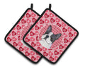 Boston Terrier Hearts Love Valentine's Day Pot Holder Set of 2 Heat Resistant Quilted Hot Pads 7.5 x 7.5 Inch, Insulated Kitchen Trivets for Cooking & Baking