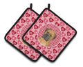 Bullmastiff Hearts Love and Valentine's Day Portrait Pot Holder Set of 2 Heat Resistant Quilted Hot Pads 7.5 x 7.5 Inch, Insulated Kitchen Trivets for Cooking & Baking